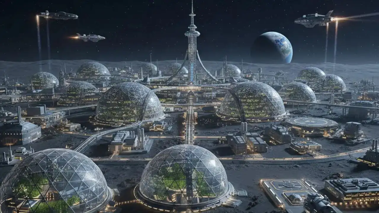 Elon Musk SpaceX self growing city on the Moonlan.