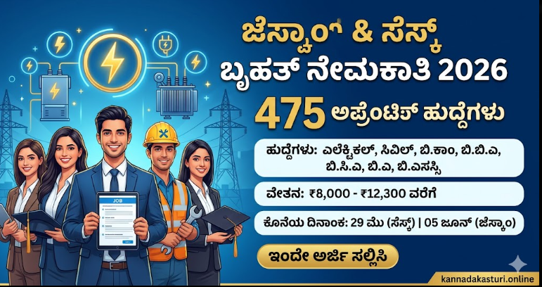 GESCOM CESCOM Recruitment 2026 ಅಪ್ರೆಂಟಿಸ್ ಹುದ್ದೆಗಳ ನೇಮಕಾತಿ – ಕರ್ನಾಟಕ ವಿದ್ಯುತ್ ಇಲಾಖೆಯಲ್ಲಿ ಬೃಹತ್ ಉದ್ಯೋಗಾವಕಾಶಸಂಪೂರ್ಣ ಮಾಹಿತಿ