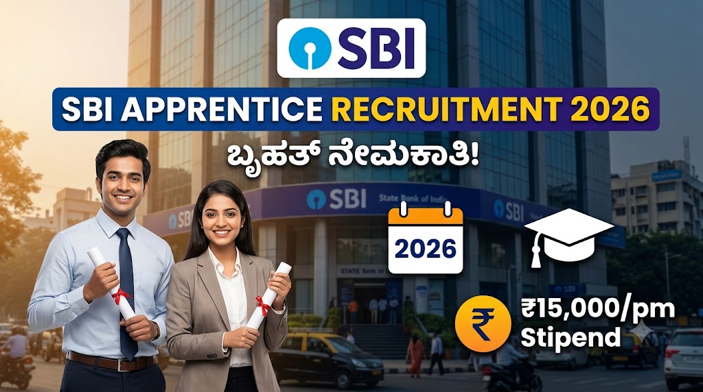 SBI Apprentice Recruitment 2026: ಸ್ಟೇಟ್ ಬ್ಯಾಂಕ್ ಆಫ್ ಇಂಡಿಯಾದಲ್ಲಿ 7150 ಹುದ್ದೆಗಳಿಗೆ ಬೃಹತ್ ನೇಮಕಾತಿ! ಅರ್ಹತೆ, ಪಠ್ಯಕ್ರಮ ಮತ್ತು ಅರ್ಜಿ ಸಲ್ಲಿಕೆಯ ಸಂಪೂರ್ಣ ವಿವರ